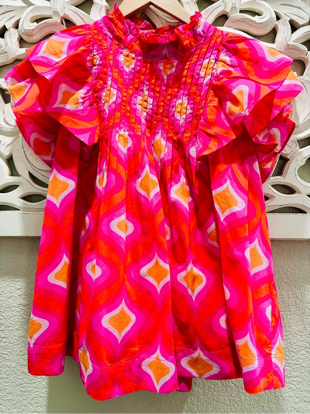 J. Marie Vibrant Pleated Top with Ruffled Sleeves